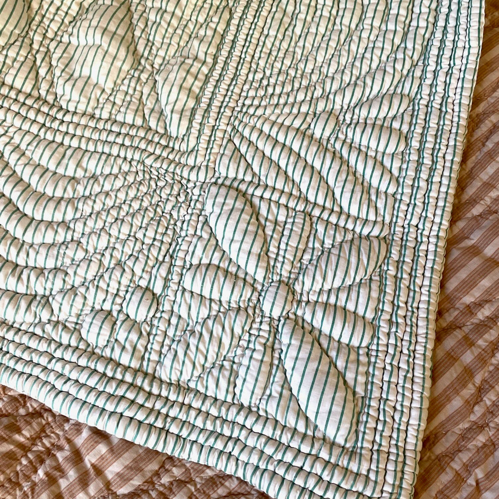 antique french quilt large pique king size green white stripe warm comforter bedspread duvet 