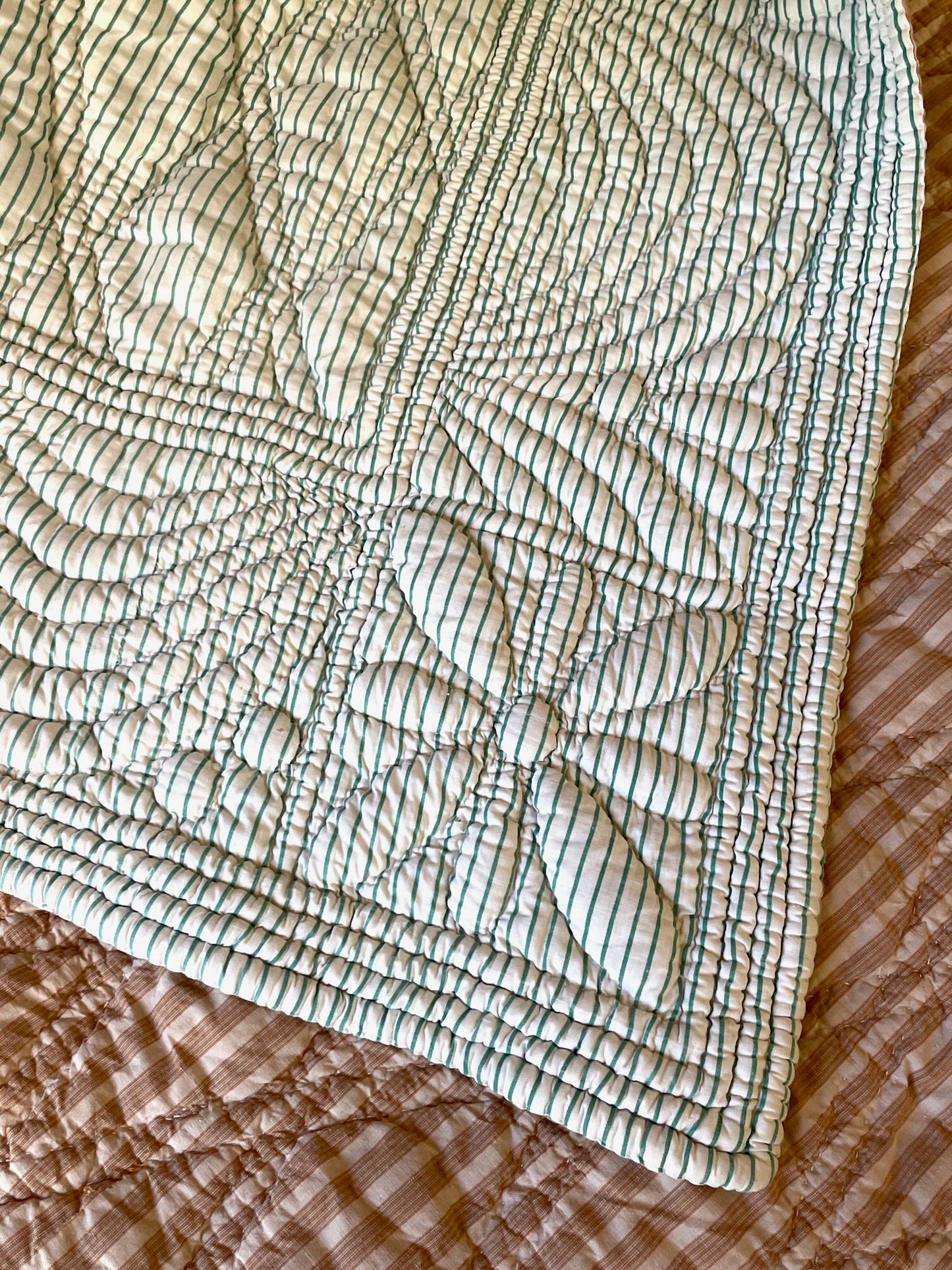 antique french quilt large pique king size green white stripe warm comforter bedspread duvet 
