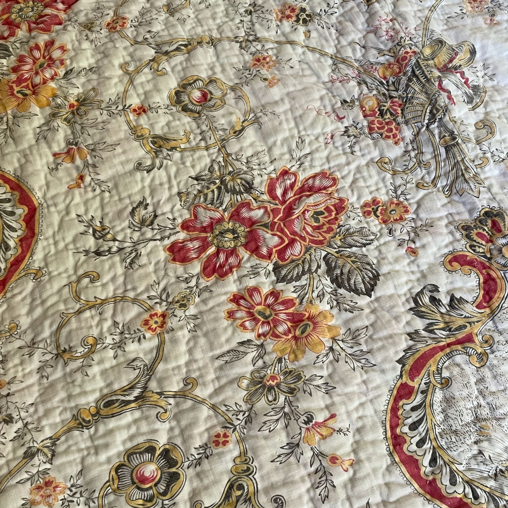 
                  
                    antique french quilt toile de jouy small pique cotton floral pretty white orange red bedcover double
                  
                