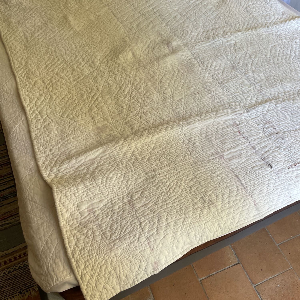 
                  
                    antique french quilt toile de jouy small pique cotton floral pretty white orange red bedcover double
                  
                