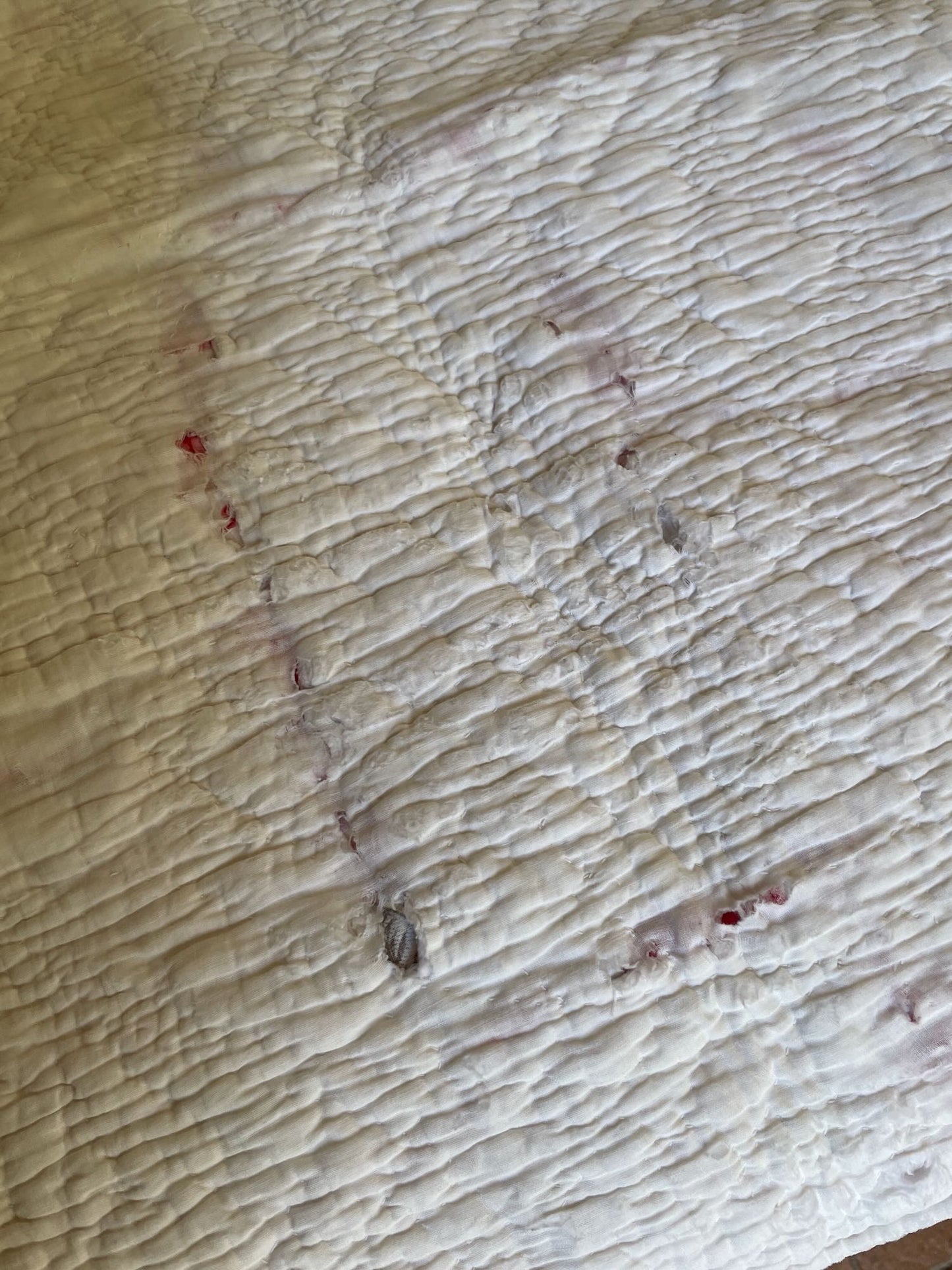 
                  
                    antique french quilt toile de jouy small pique cotton floral pretty white orange red bedcover double
                  
                
