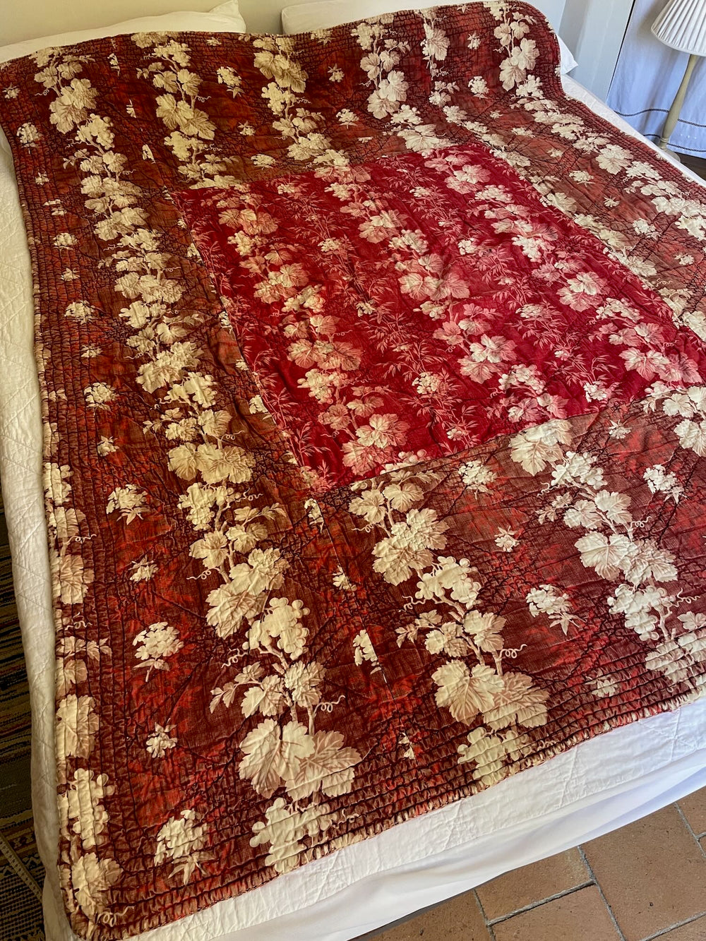 Antique French Quilt Cotton Vine Leaves Pique
