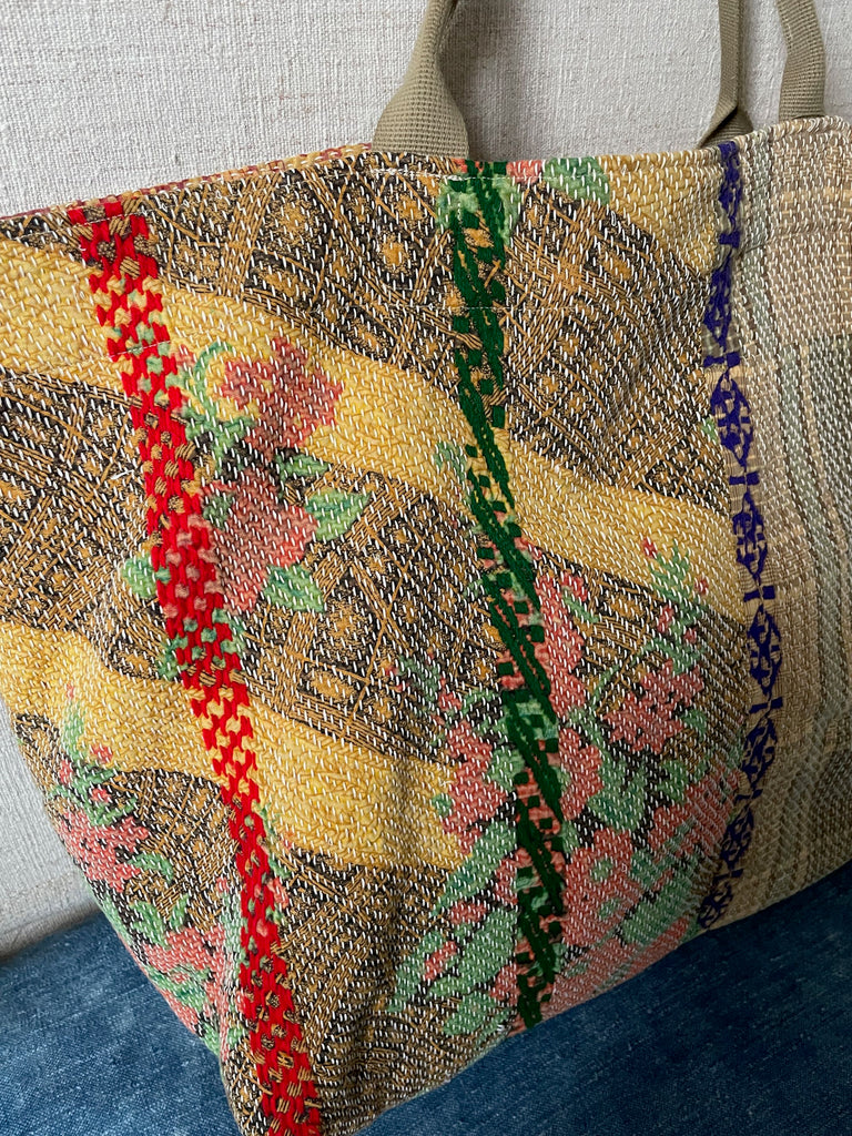 colourful patterned kantha beach bag shopping tote large roomy travel bag lightweight handmade
