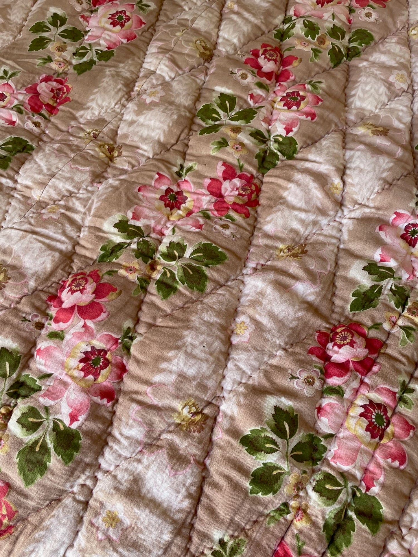 pink rose quilt antique vintage french whole cloth comforter warm double cosy bedcover 