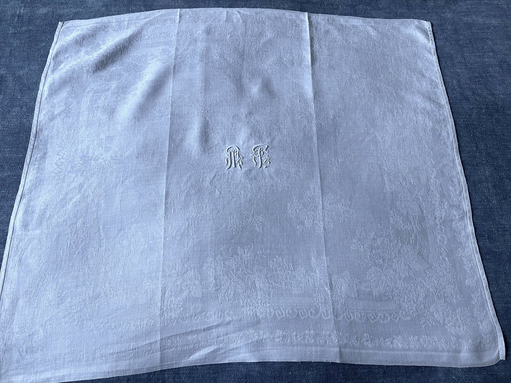 beautiful set of 12 antique french damask napkins monogrammed MT cotton serviettes table linen