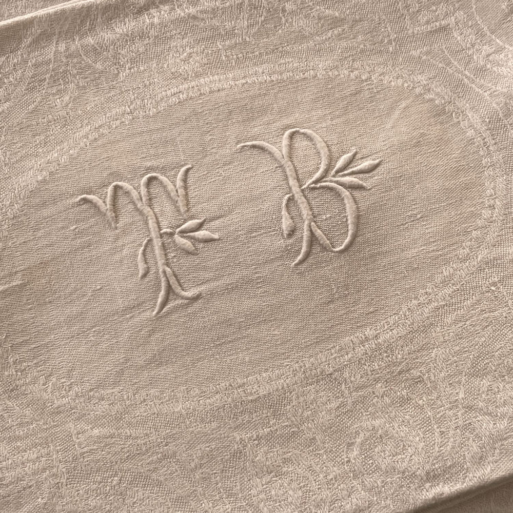 
                  
                    antique french linen table napkins set of 5 embroidered TB damask large serviettes 
                  
                