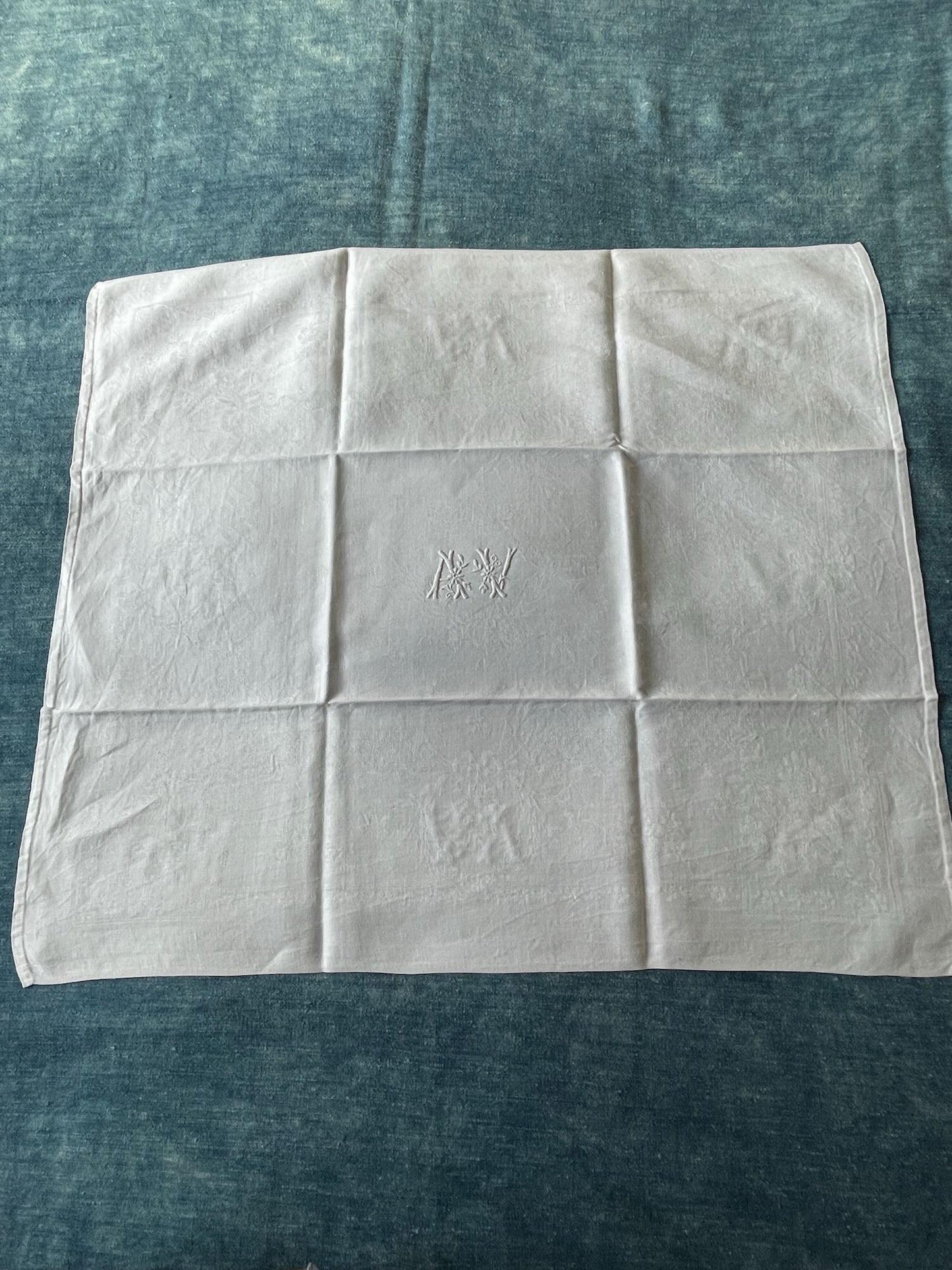 antique french linen table napkins serviettes set of 10 embroidered monogrammed AV large