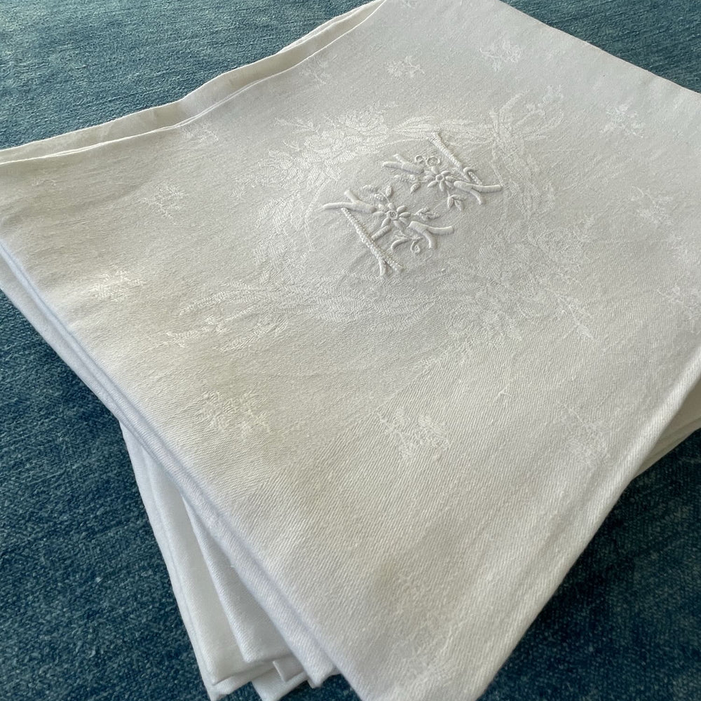 
                  
                    antique french linen table napkins serviettes set of 10 embroidered monogrammed AV large
                  
                