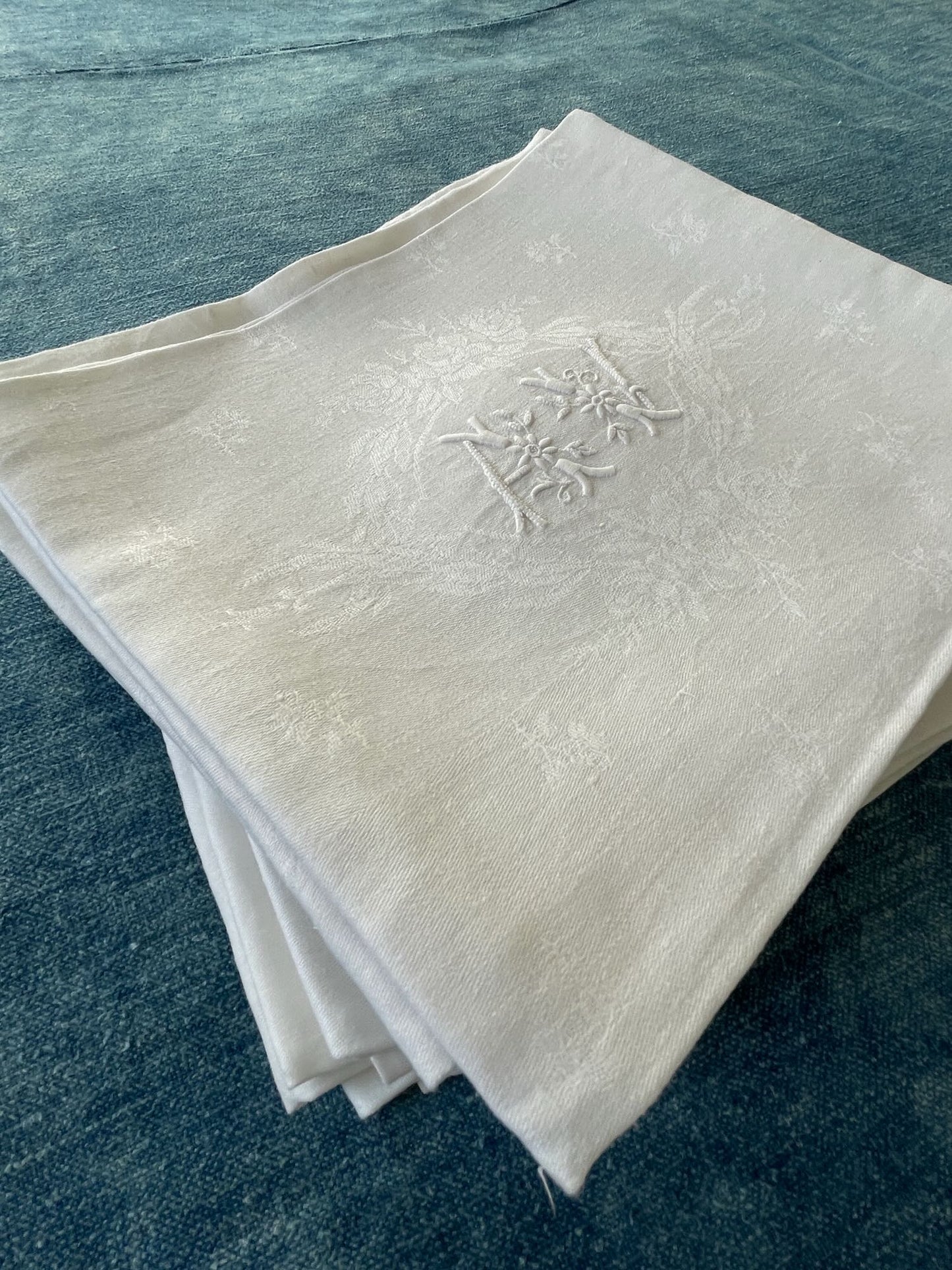 
                  
                    antique french linen table napkins serviettes set of 10 embroidered monogrammed AV large
                  
                