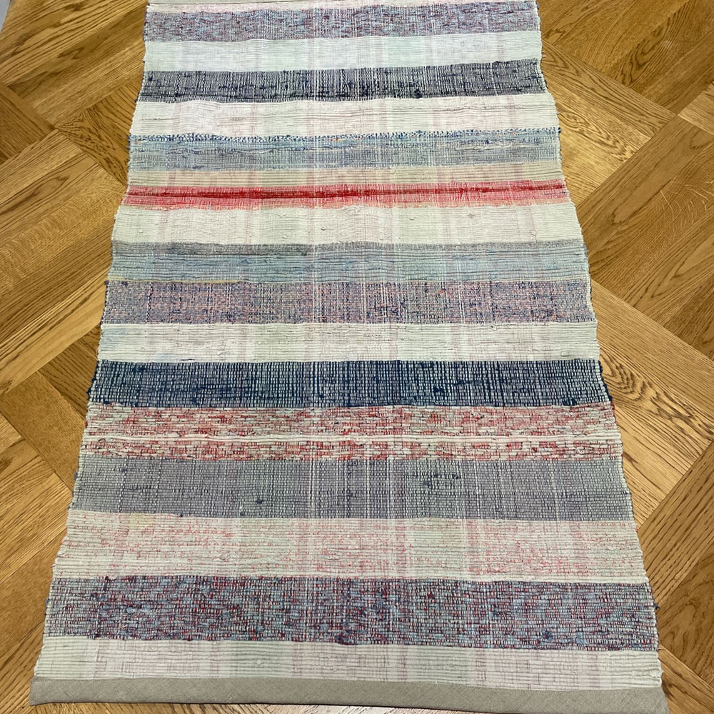 blue grey striped small kitchen rug washable cotton floor runner vintage hungarian hall carpet