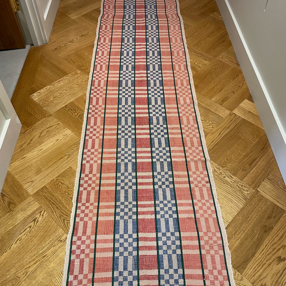red blue rips rug floor runner trasmatta hungarian geometric washable long hall carpet vintage