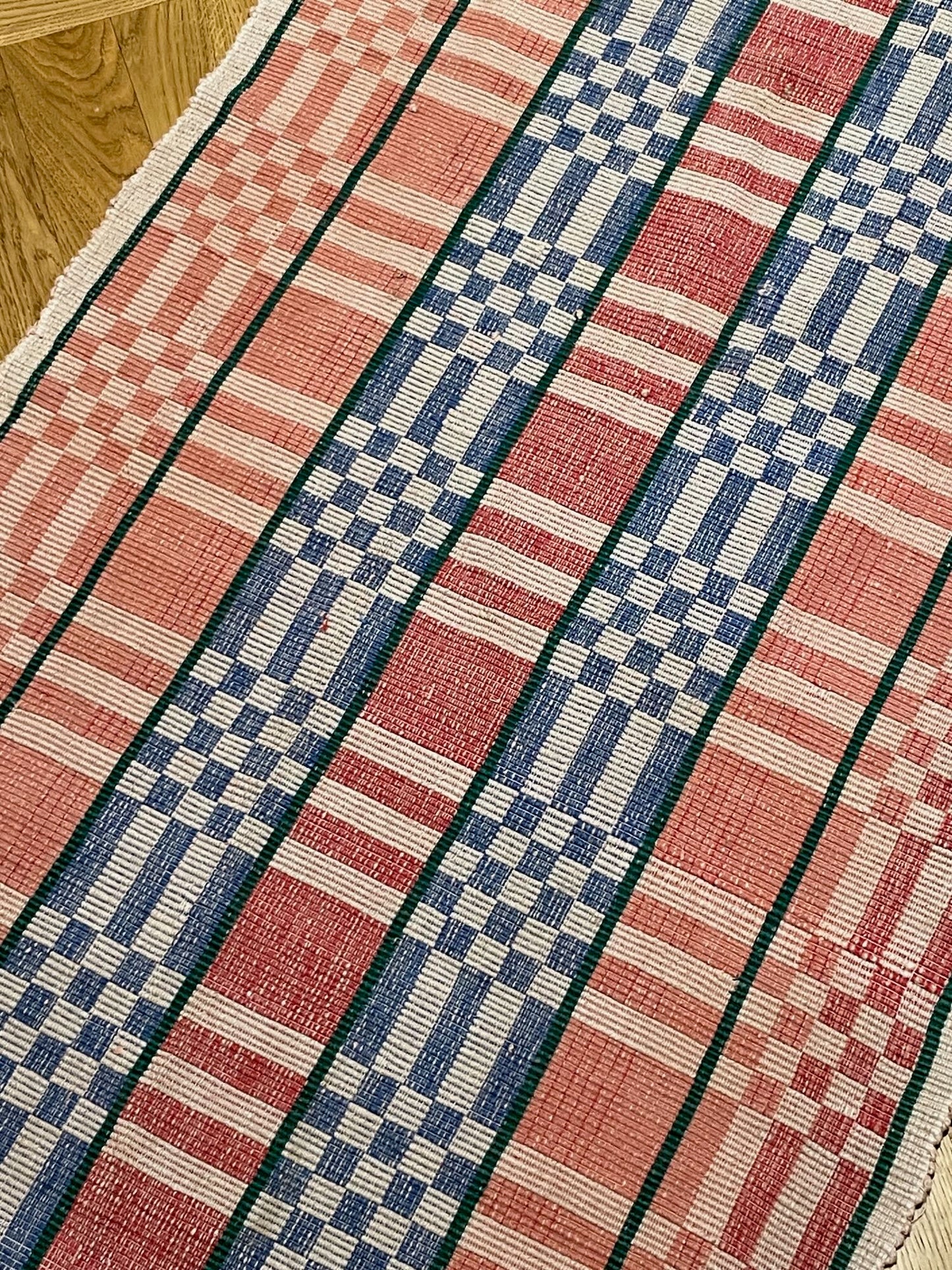 red blue rips rug floor runner trasmatta hungarian geometric washable long hall carpet vintage
