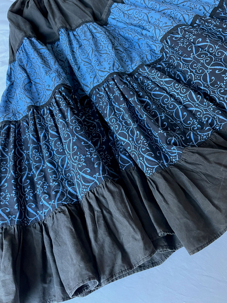 black blue frilled skirt souleiado provencal costume full long skirt 1970s vintage clothing cosplay