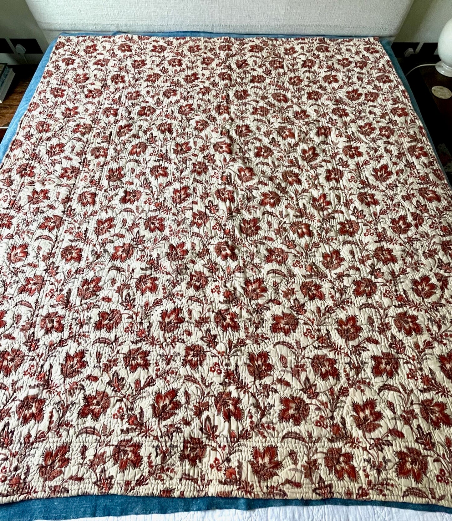 antique french quilt wholecloth comforter provence pique floral cotton rare collectors item 