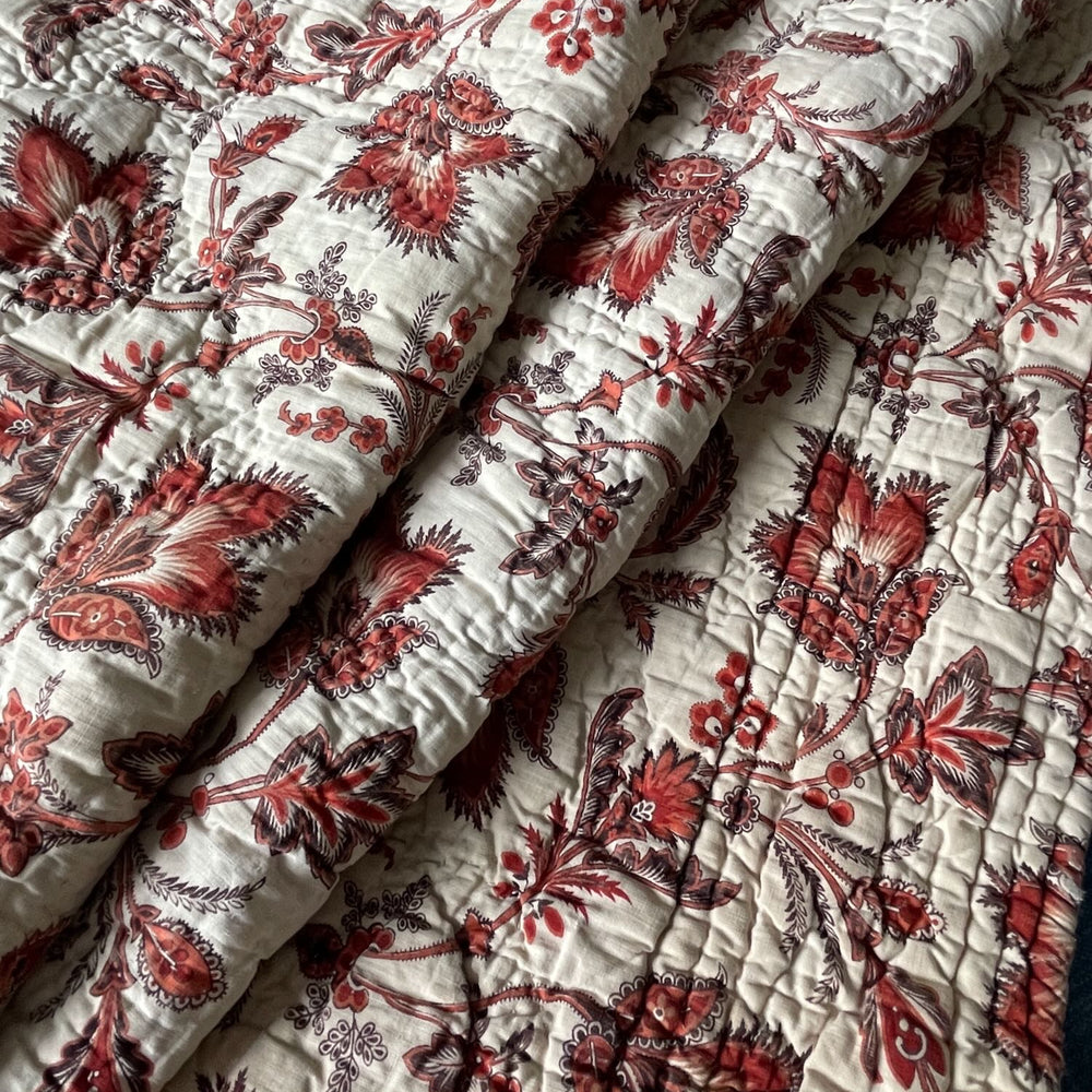 antique french quilt wholecloth comforter provence pique floral cotton rare collectors item 