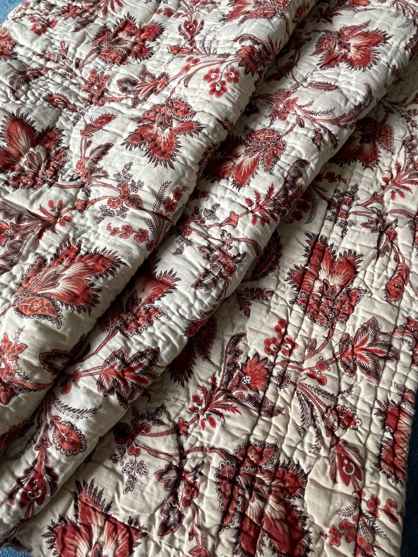 antique french quilt wholecloth comforter provence pique floral cotton rare collectors item 