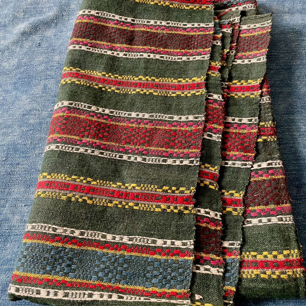 green red blue pink striped hand loomed blanket throw upholstery fabric east europe folk textile 