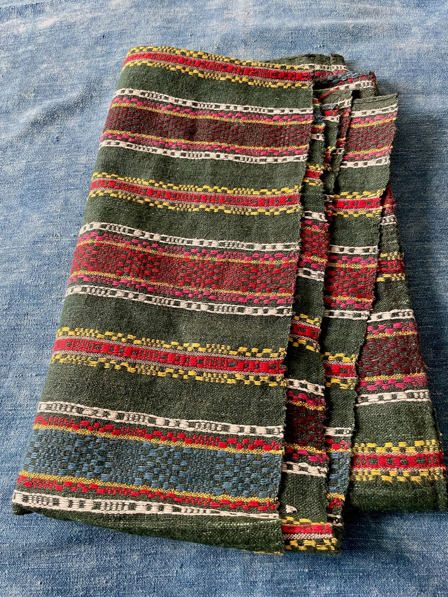 green red blue pink striped hand loomed blanket throw upholstery fabric east europe folk textile 