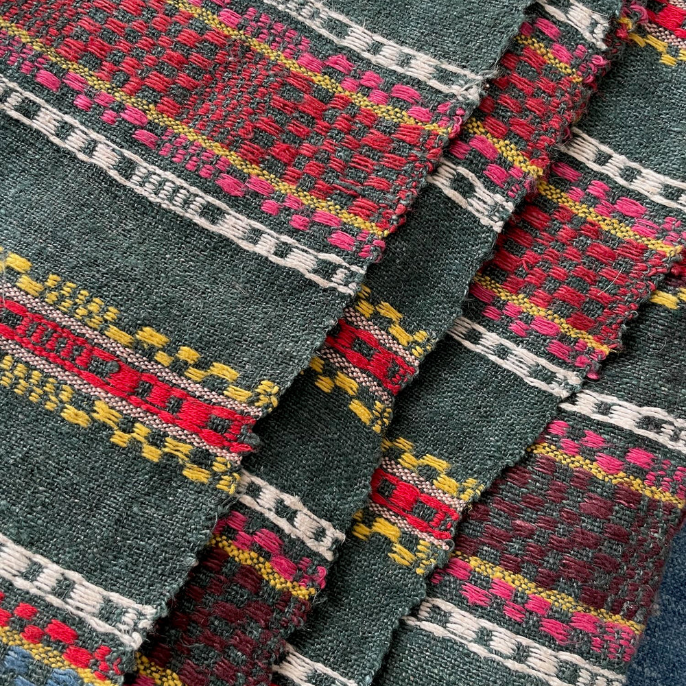 
                  
                    green red blue pink striped hand loomed blanket throw upholstery fabric east europe folk textile 
                  
                