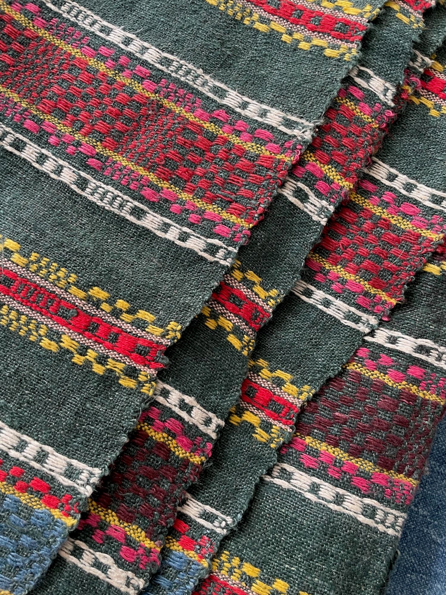
                  
                    green red blue pink striped hand loomed blanket throw upholstery fabric east europe folk textile 
                  
                
