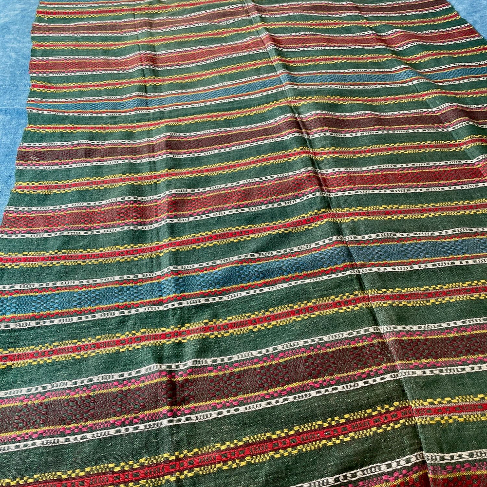 green red blue pink striped hand loomed blanket throw upholstery fabric east europe folk textile 