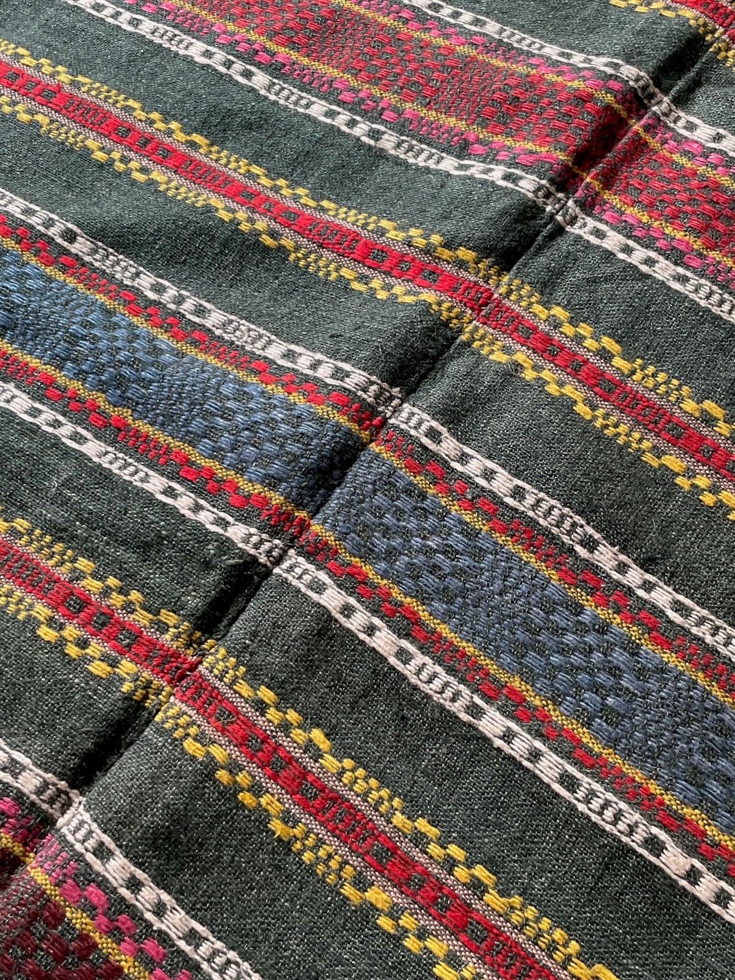 
                  
                    green red blue pink striped hand loomed blanket throw upholstery fabric east europe folk textile 
                  
                