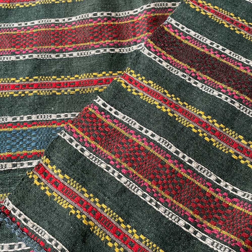 
                  
                    green red blue pink striped hand loomed blanket throw upholstery fabric east europe folk textile 
                  
                