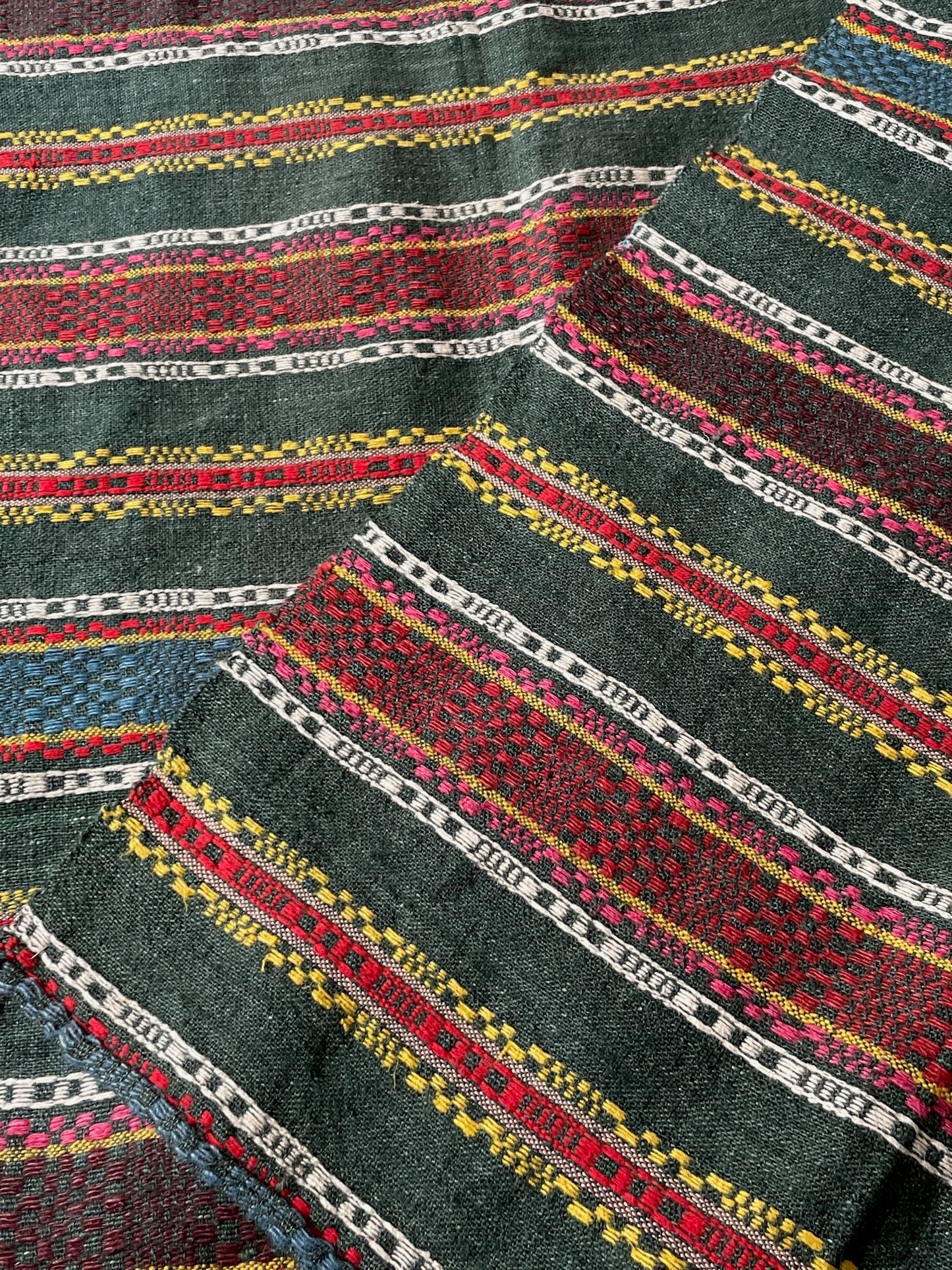 
                  
                    green red blue pink striped hand loomed blanket throw upholstery fabric east europe folk textile 
                  
                