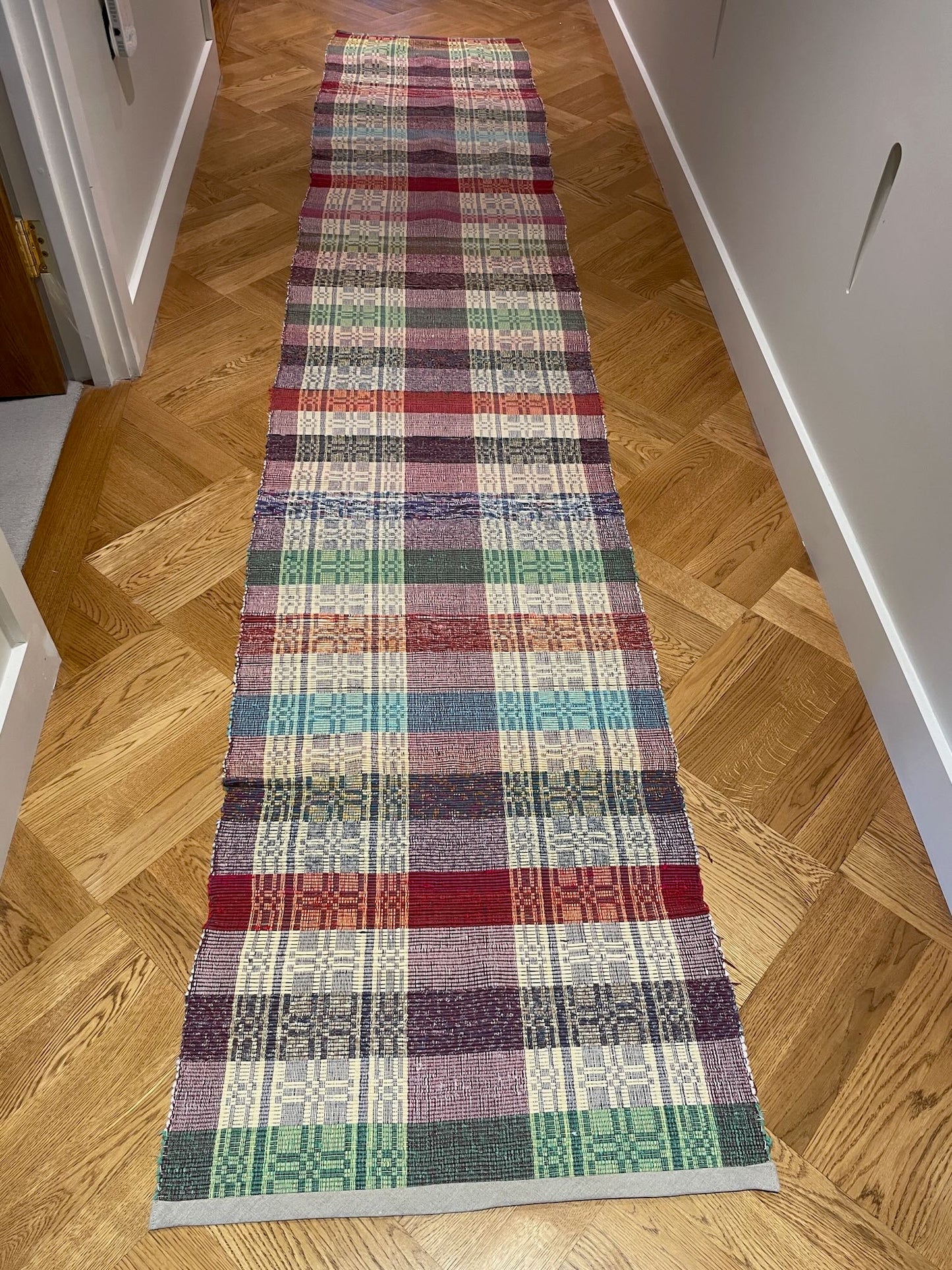 long floor runner rips rug trasmatta vintage hungarian geometric red blue yellow mat washable