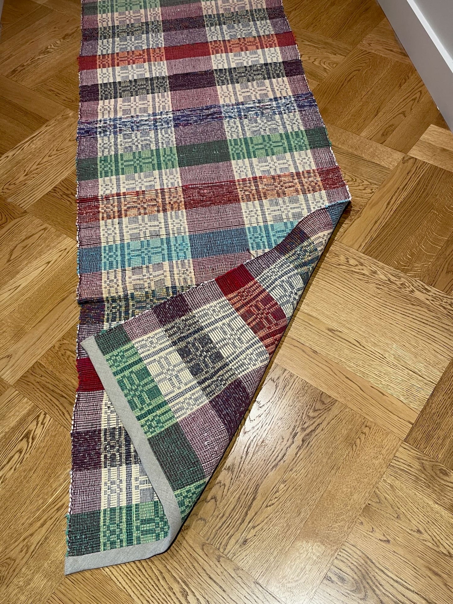 long floor runner rips rug trasmatta vintage hungarian geometric red blue yellow mat washable