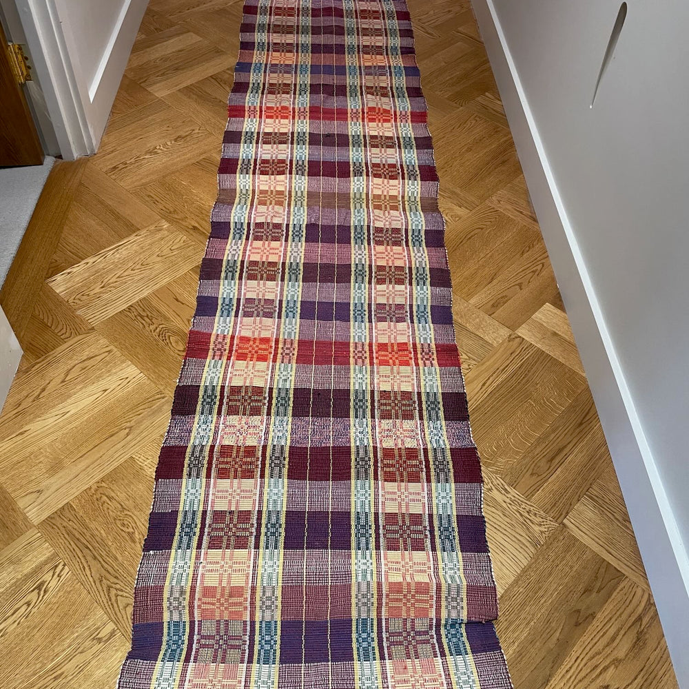 long hall carpet trasmatta floor runner rips rug geometric pattern red yellow blue washable vintage