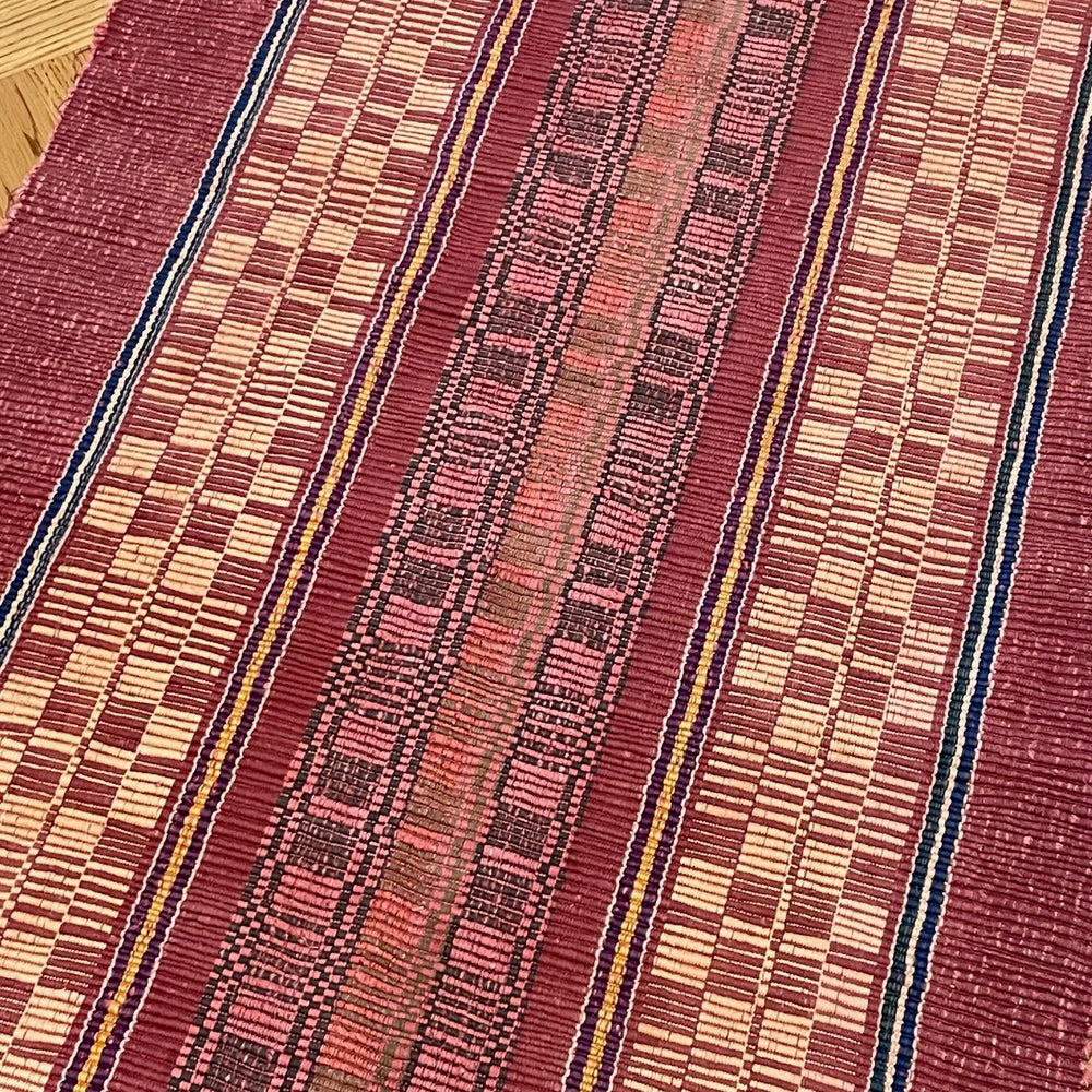 long floor runner trasmatta deep red pink yellow geometric pattern vintage machine washable