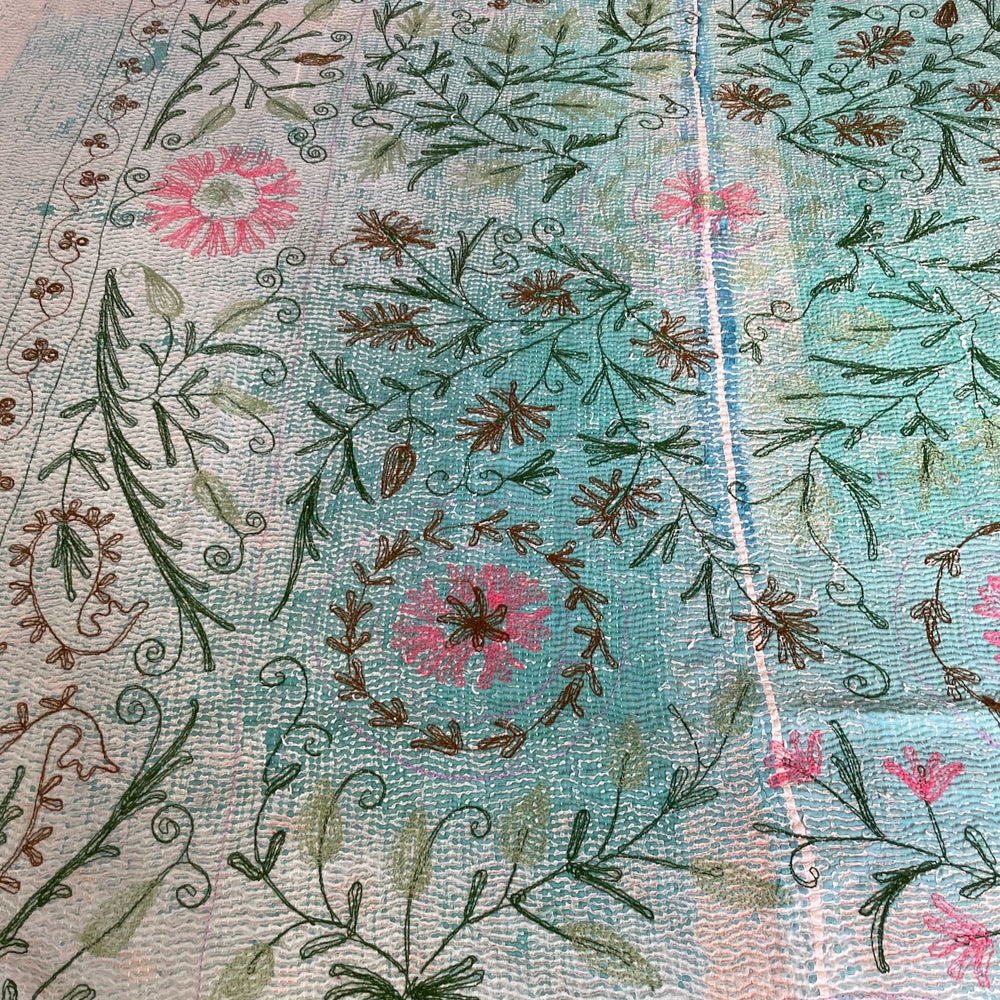 
                  
                    blue pink colourful kantha quilt throw sofa comforter hand made suzani cotton washable
                  
                
