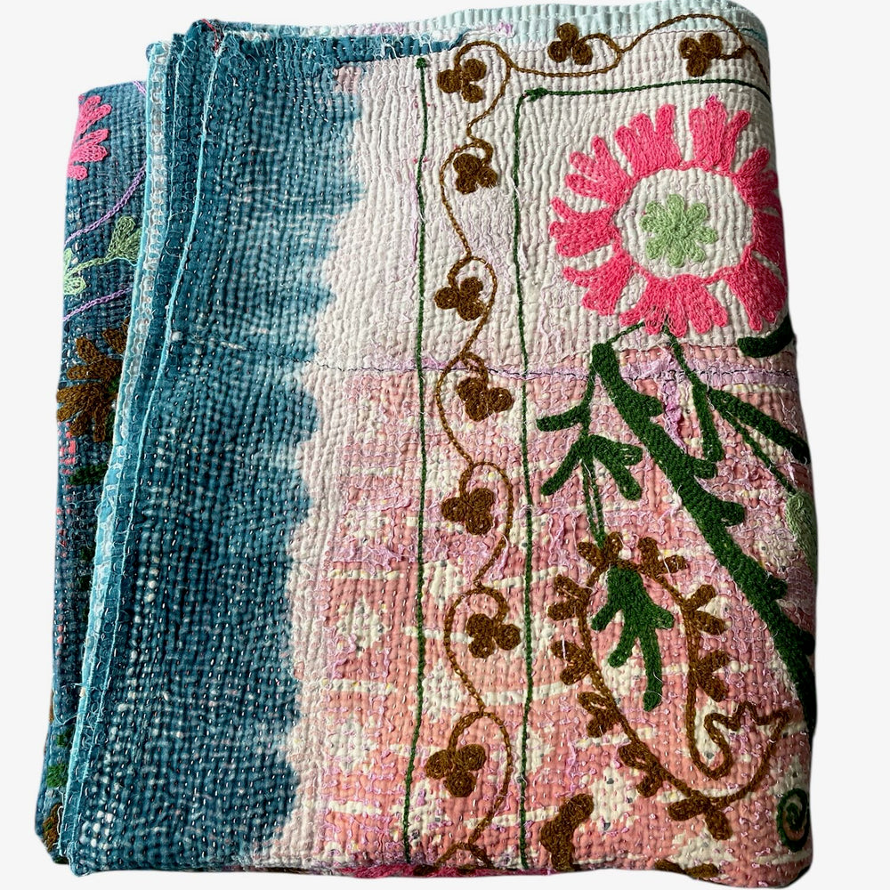 
                  
                    blue pink colourful kantha quilt throw sofa comforter hand made suzani cotton washable
                  
                