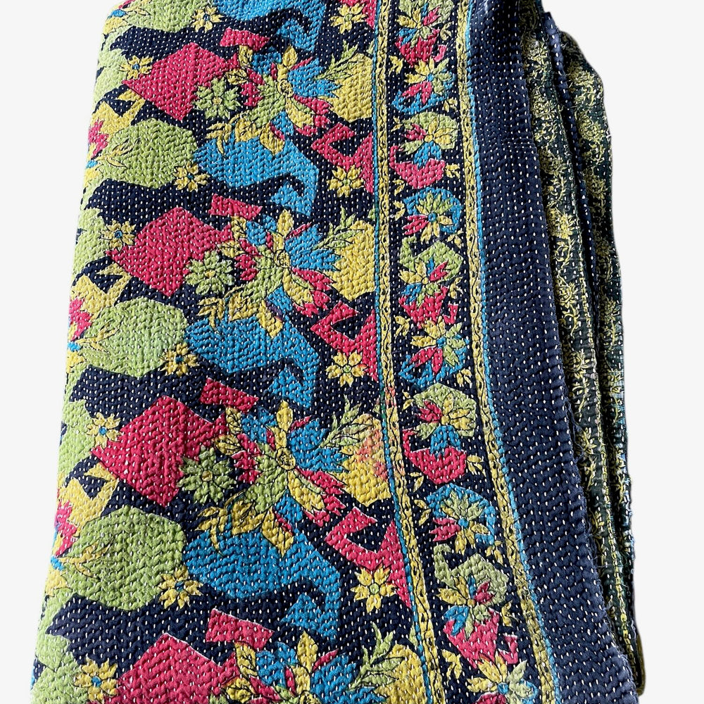 
                  
                    bright kantha quilt vintage throw sofa bedcover cotton comforter red yellow green washable
                  
                
