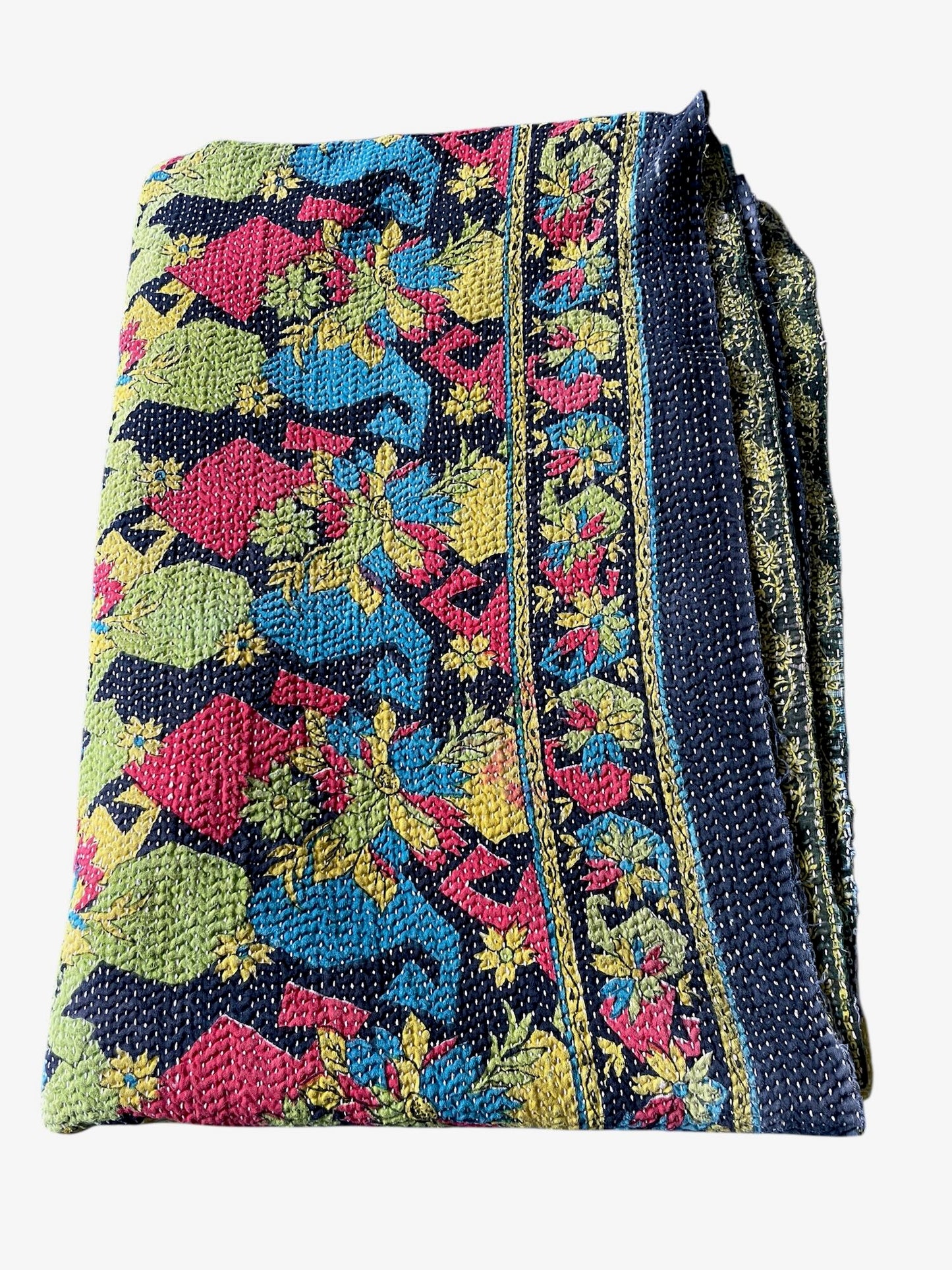
                  
                    bright kantha quilt vintage throw sofa bedcover cotton comforter red yellow green washable
                  
                
