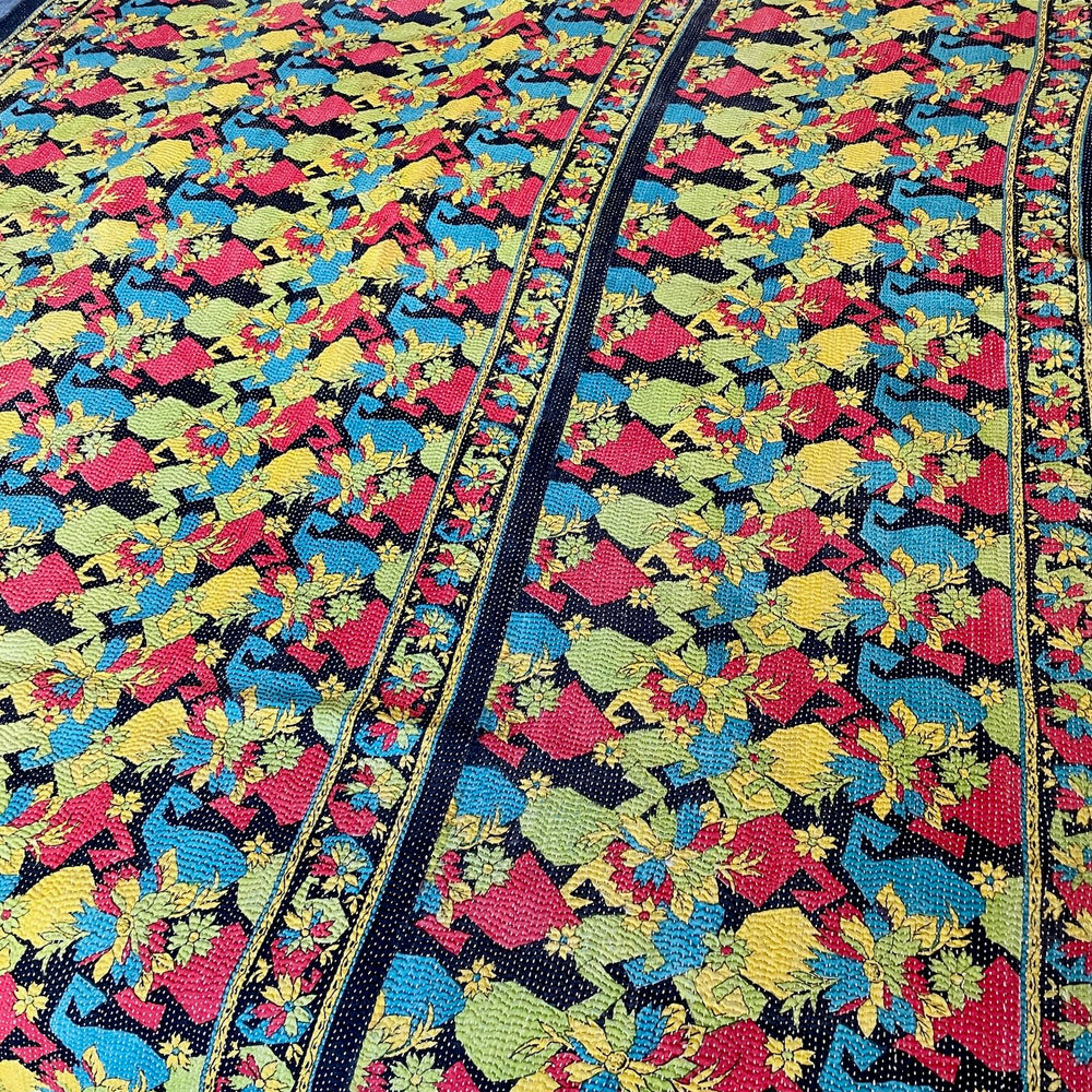 
                  
                    bright kantha quilt vintage throw sofa bedcover cotton comforter red yellow green washable
                  
                