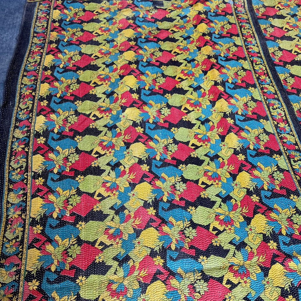 
                  
                    bright kantha quilt vintage throw sofa bedcover cotton comforter red yellow green washable
                  
                