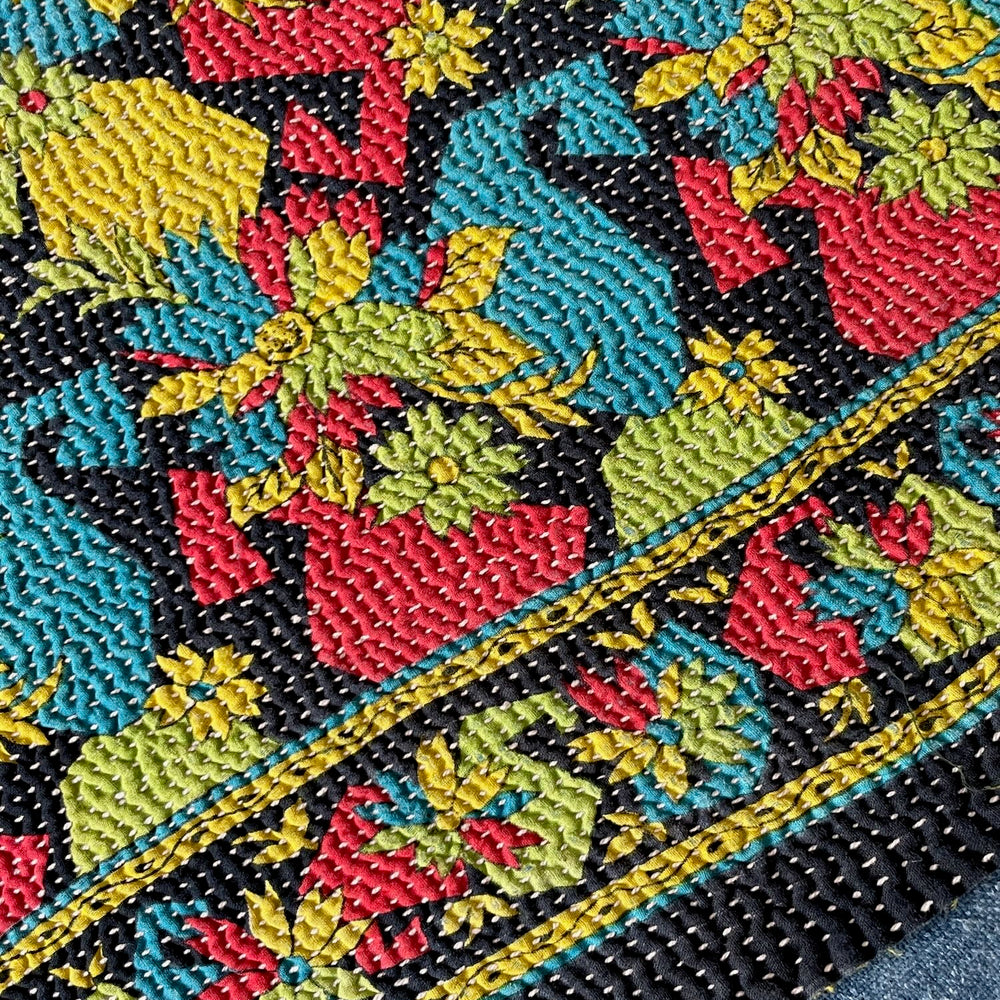 bright kantha quilt vintage throw sofa bedcover cotton comforter red yellow green washable