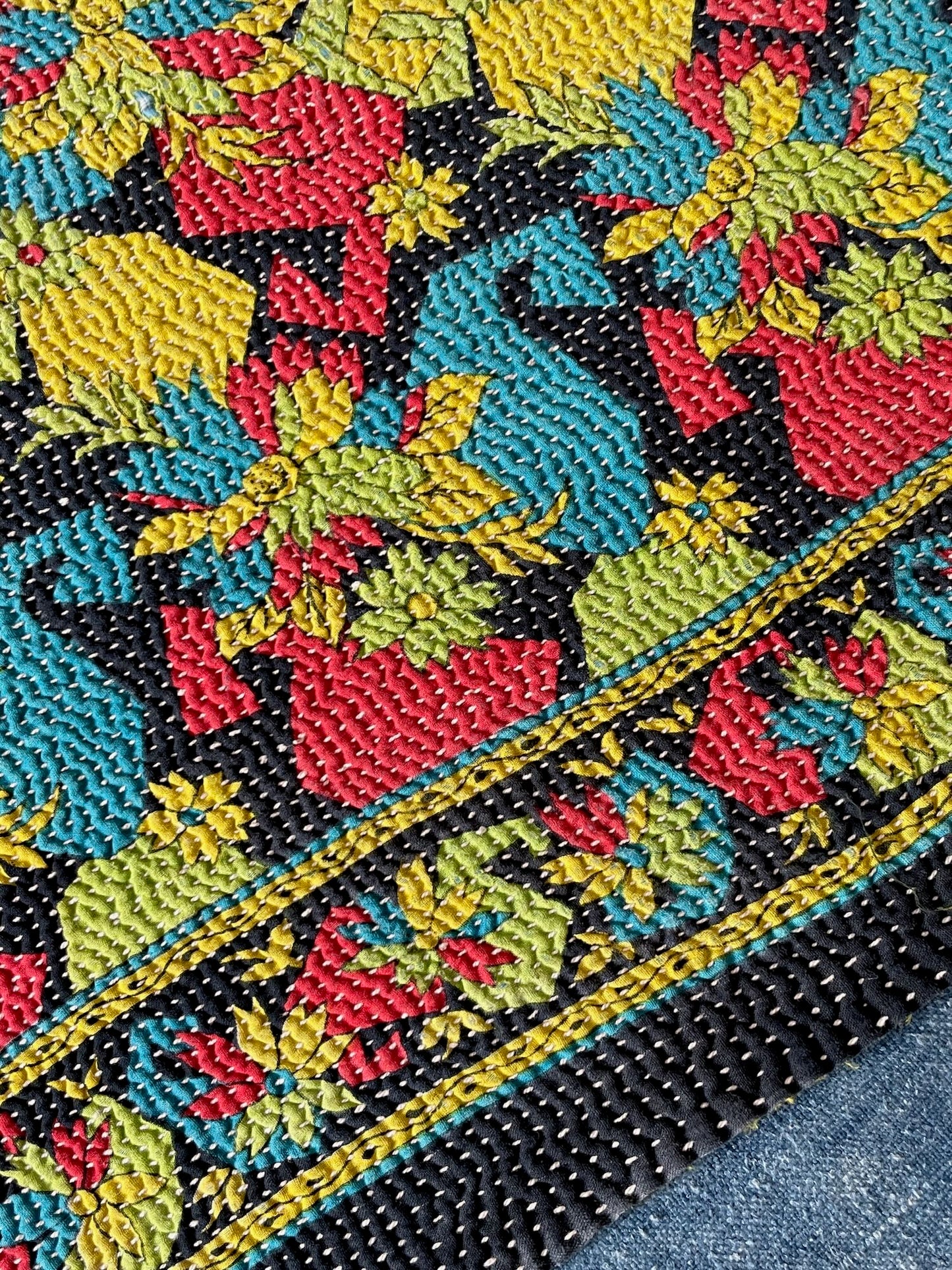 bright kantha quilt vintage throw sofa bedcover cotton comforter red yellow green washable