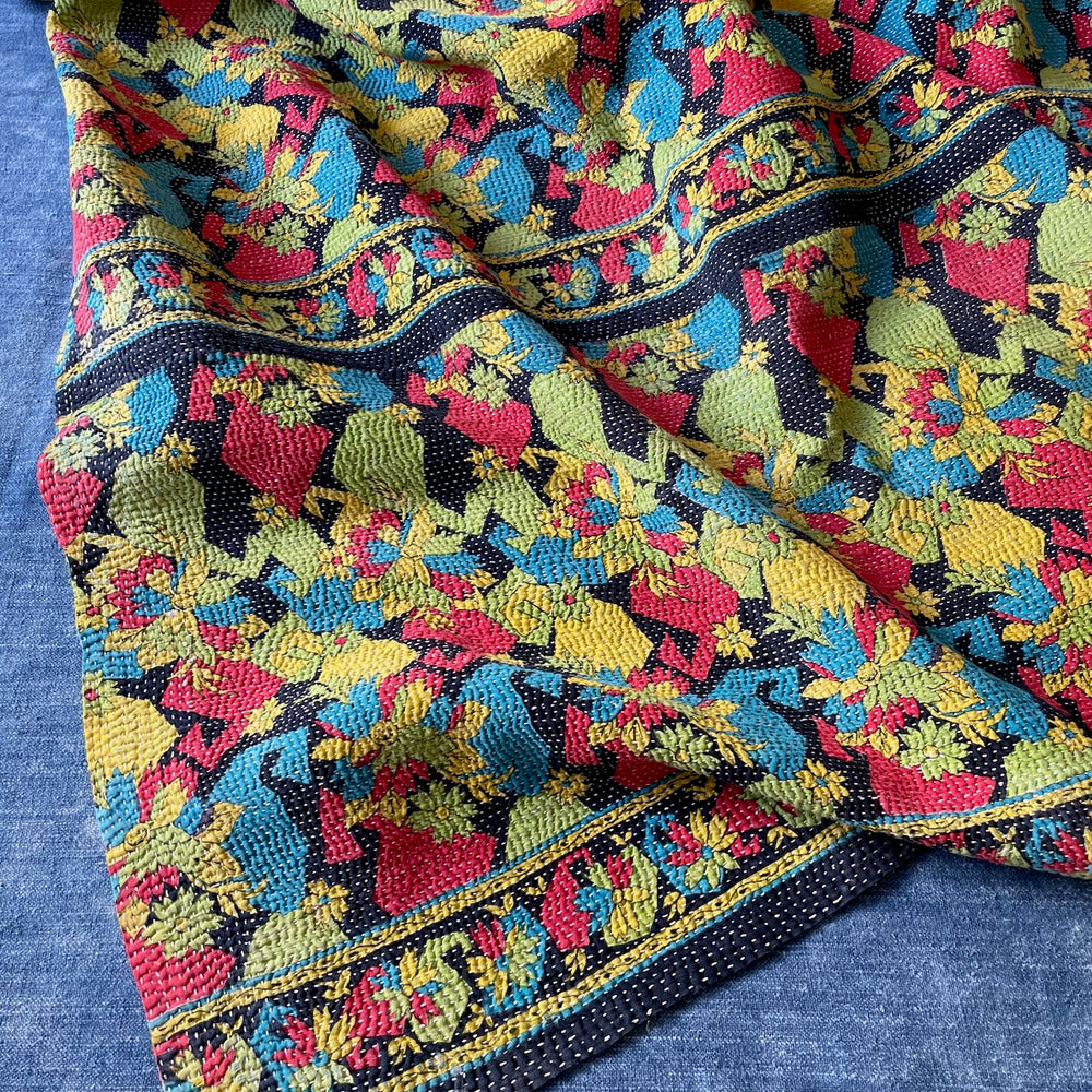 bright kantha quilt vintage throw sofa bedcover cotton comforter red yellow green washable