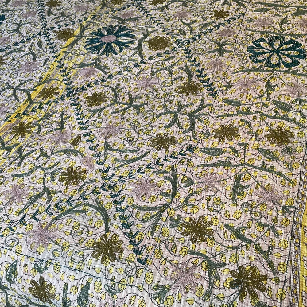 
                  
                    white blue pink suzani quilt kantha bedspread sofa throw cotton comforter embroidered washable
                  
                