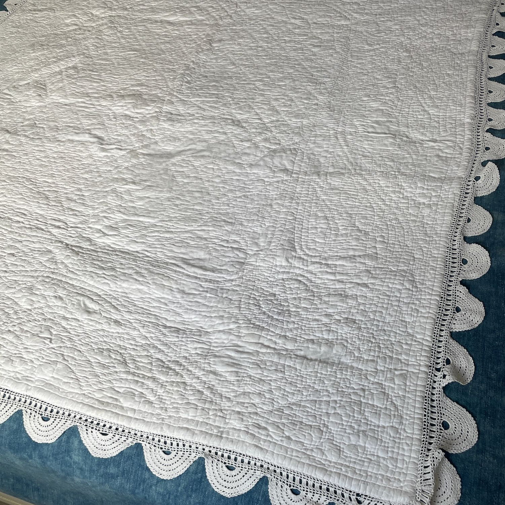 antique french quilt white bedcover pique hand stitched crochet trim single comforter chateau style