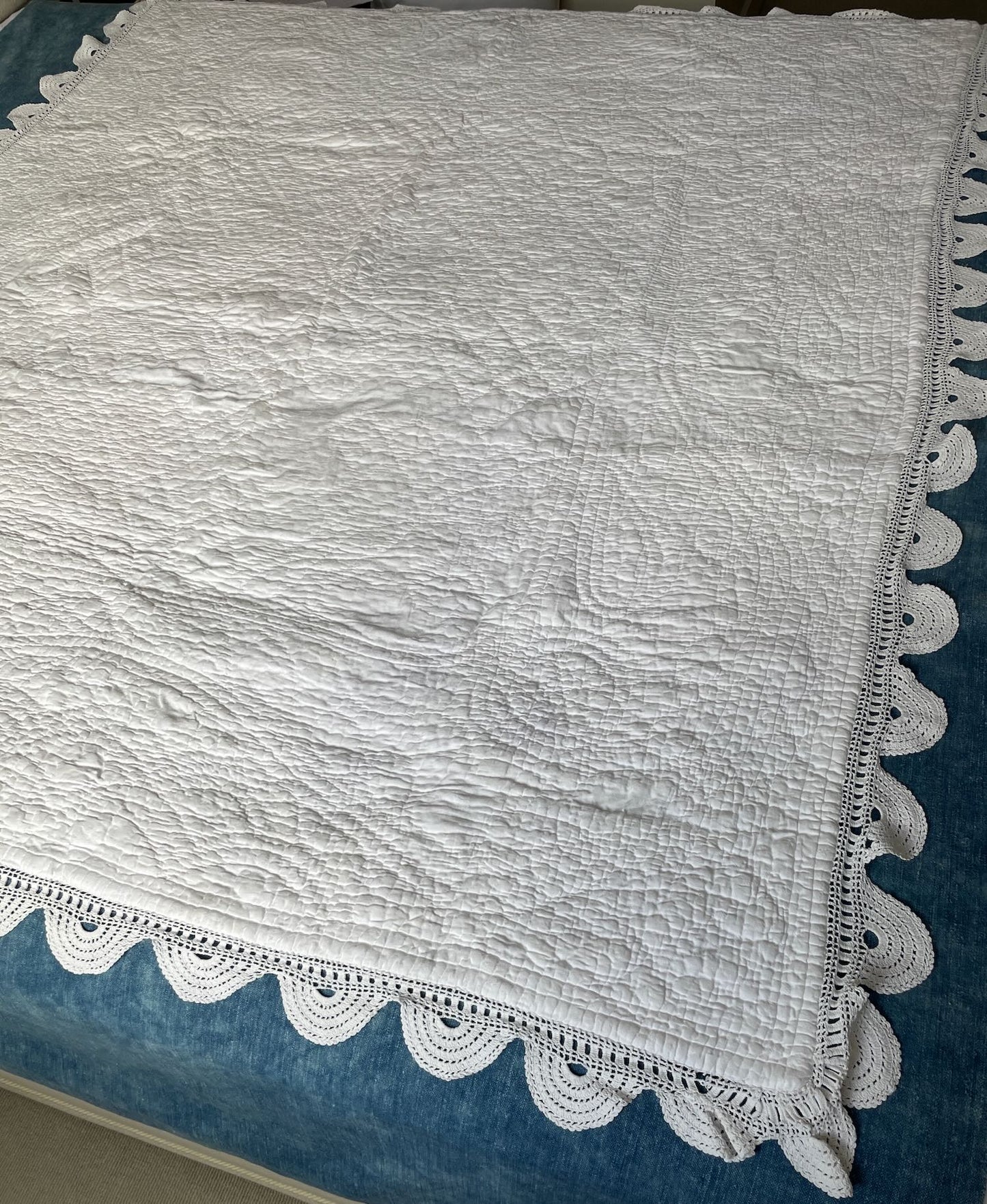 antique french quilt white bedcover pique hand stitched crochet trim single comforter chateau style