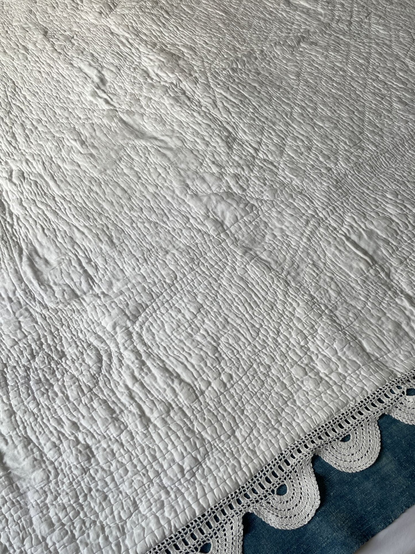 
                  
                    antique french quilt white bedcover pique hand stitched crochet trim single comforter chateau style
                  
                
