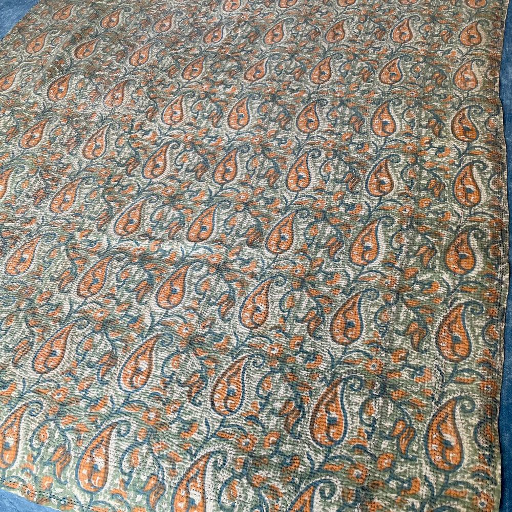 
                  
                    green blue autumn colour soft cotton kantha quilt sofa throw bedcover single washable pretty
                  
                