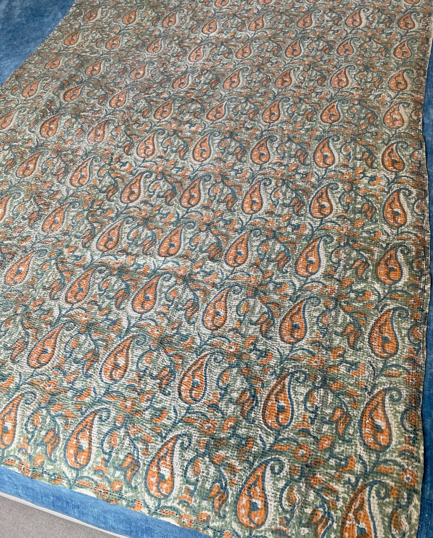 
                  
                    green blue autumn colour soft cotton kantha quilt sofa throw bedcover single washable pretty
                  
                