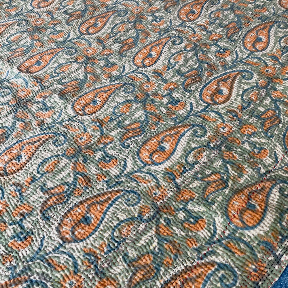 
                  
                    green blue autumn colour soft cotton kantha quilt sofa throw bedcover single washable pretty
                  
                