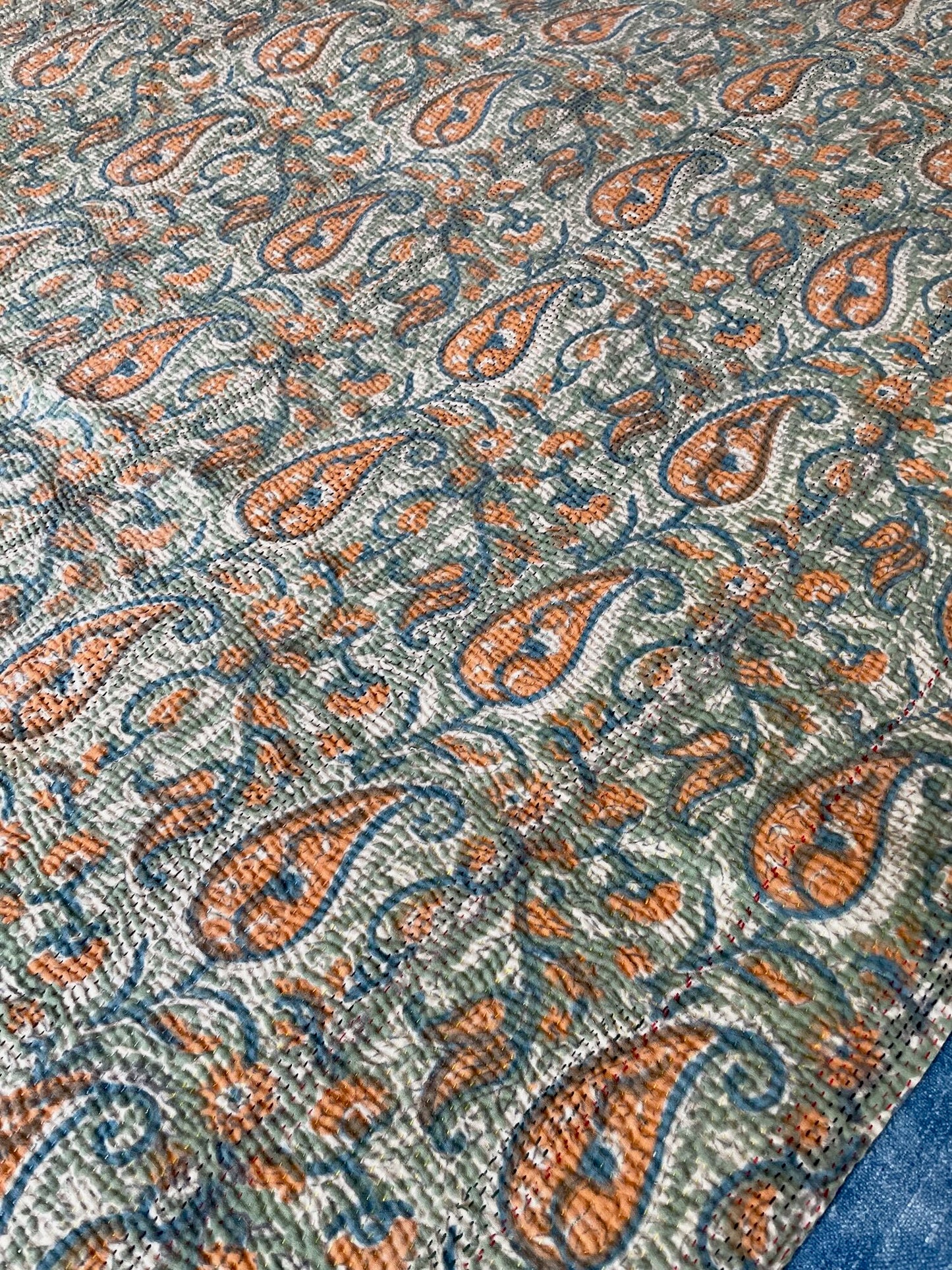 
                  
                    green blue autumn colour soft cotton kantha quilt sofa throw bedcover single washable pretty
                  
                