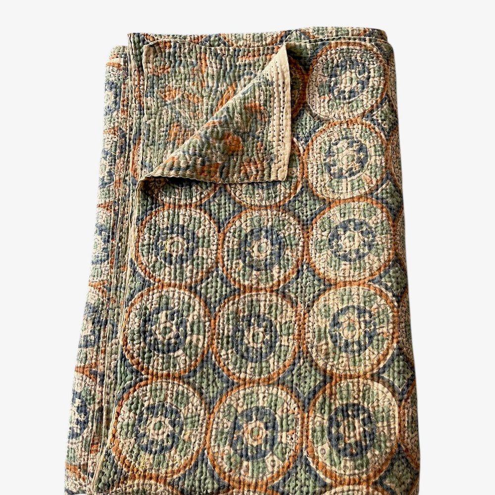 
                  
                    green blue autumn colour soft cotton kantha quilt sofa throw bedcover single washable pretty
                  
                
